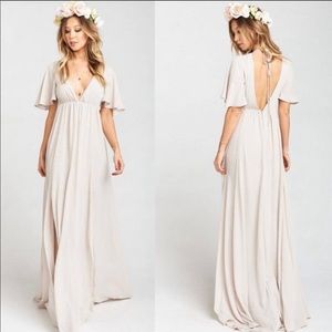 SMYM Faye Flutter Sleeve V-Neck Maxi Bridesmaid Dress Sz S